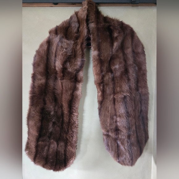 Luxurious Brown Fur Scarf, 73"x 12" - Picture 1 of 5